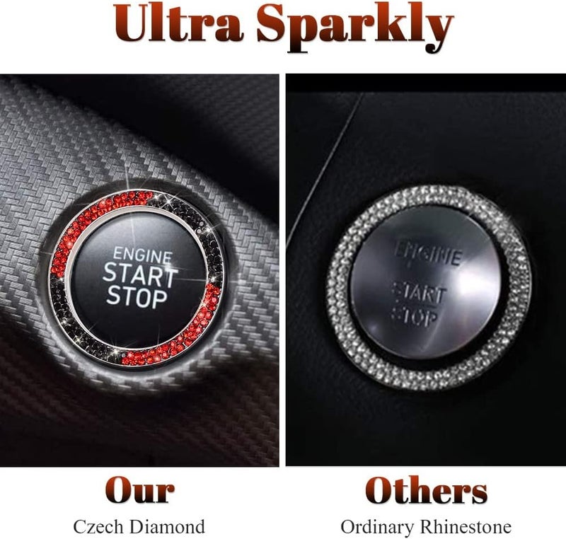 ToBeQueen Red Black Bling Push Start Button Cover Ring Emblem Sticker, Interior Decoration Crystal Diamond Rhinestone Car Decor Red and Black Car Accessories for Women, Red and Black - Image 3